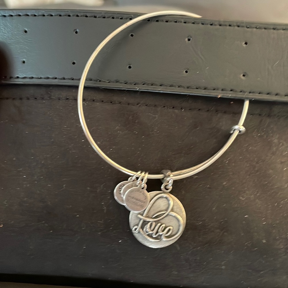 Alex and Ani Women's Love Silver Tone Bangle Charm Bracelet One Size